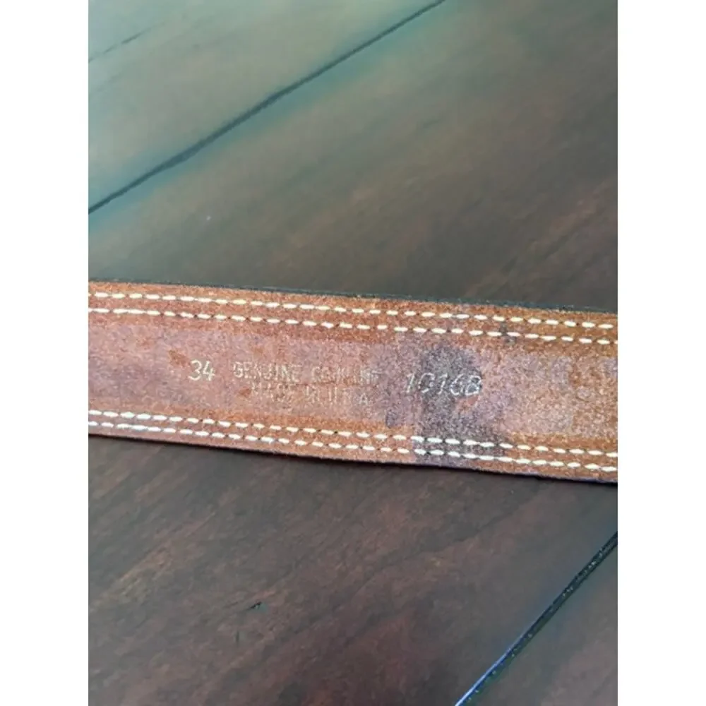 Vintage Western Tooled Leather Belt Strap Brown USA Made Size 34